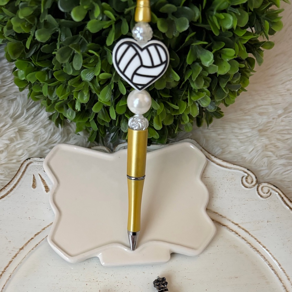 Volleyball sport pen with a black white heart volleyball design